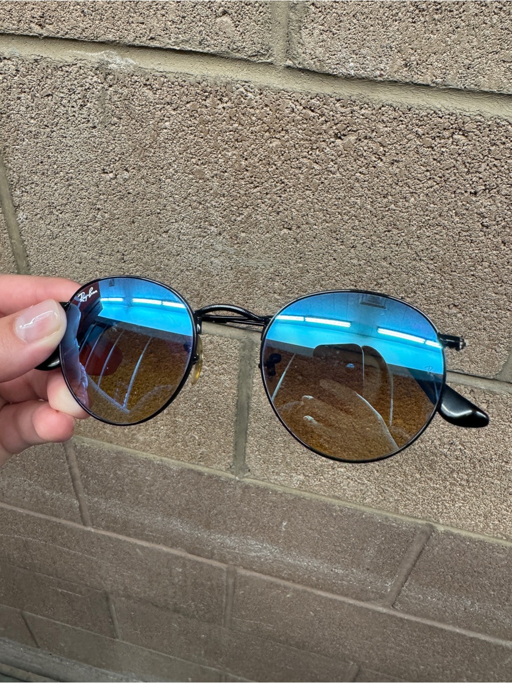 Ray-Ban RB3447 Round Metal 002/4O 50-21 Blue Mirror Sunglasses Made in Italy